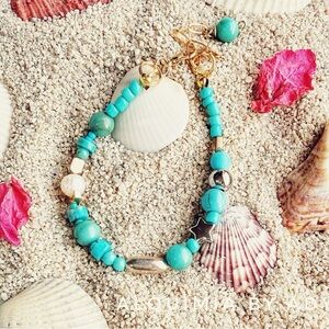 DOPAMINE +Multicolored Beaded Bracelet | TURQUOISE & GOLD